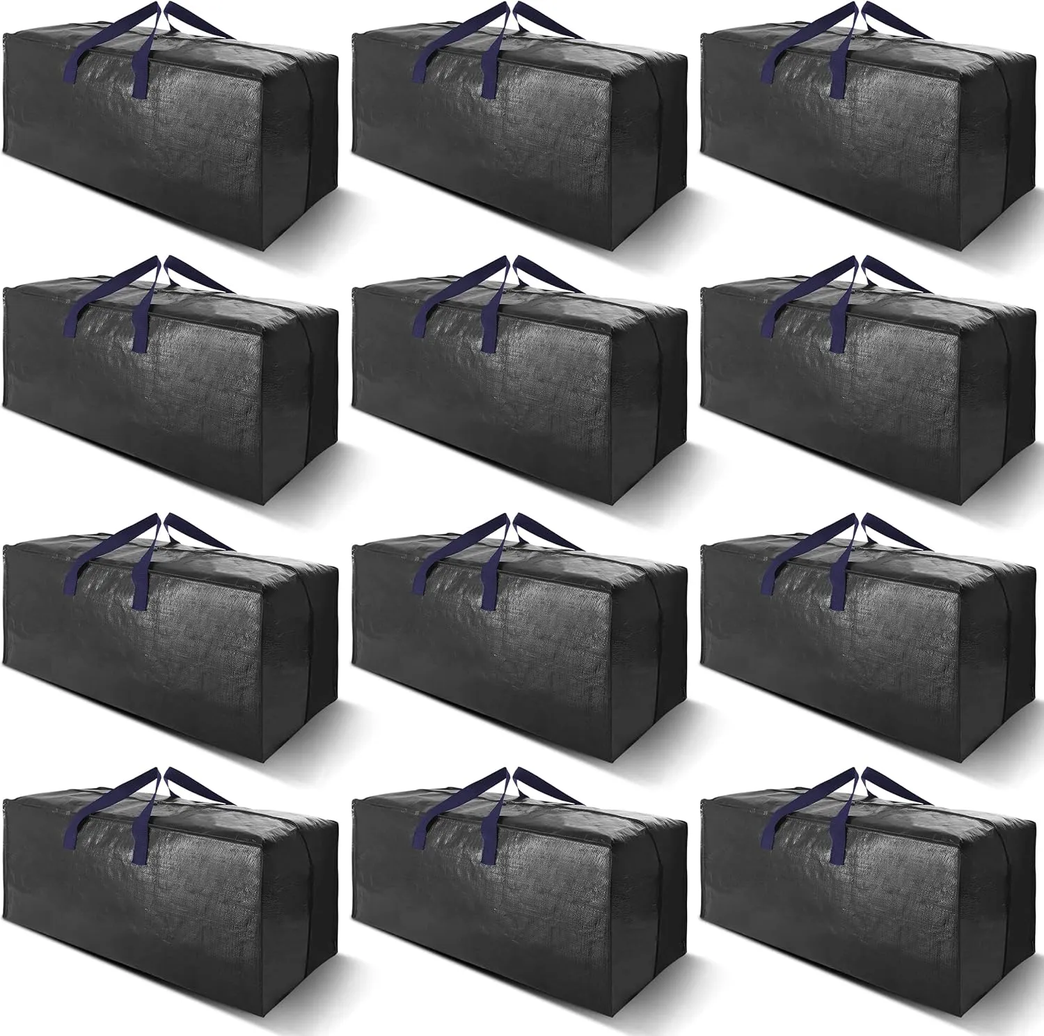 12 Pack Heavy Duty Extra Large Moving Bags W/Backpack Straps - Strong Handles & Zippers, Storage Totes For Space Saving, Fold Flat, Alternative to Moving Box and Storage Bin, Black