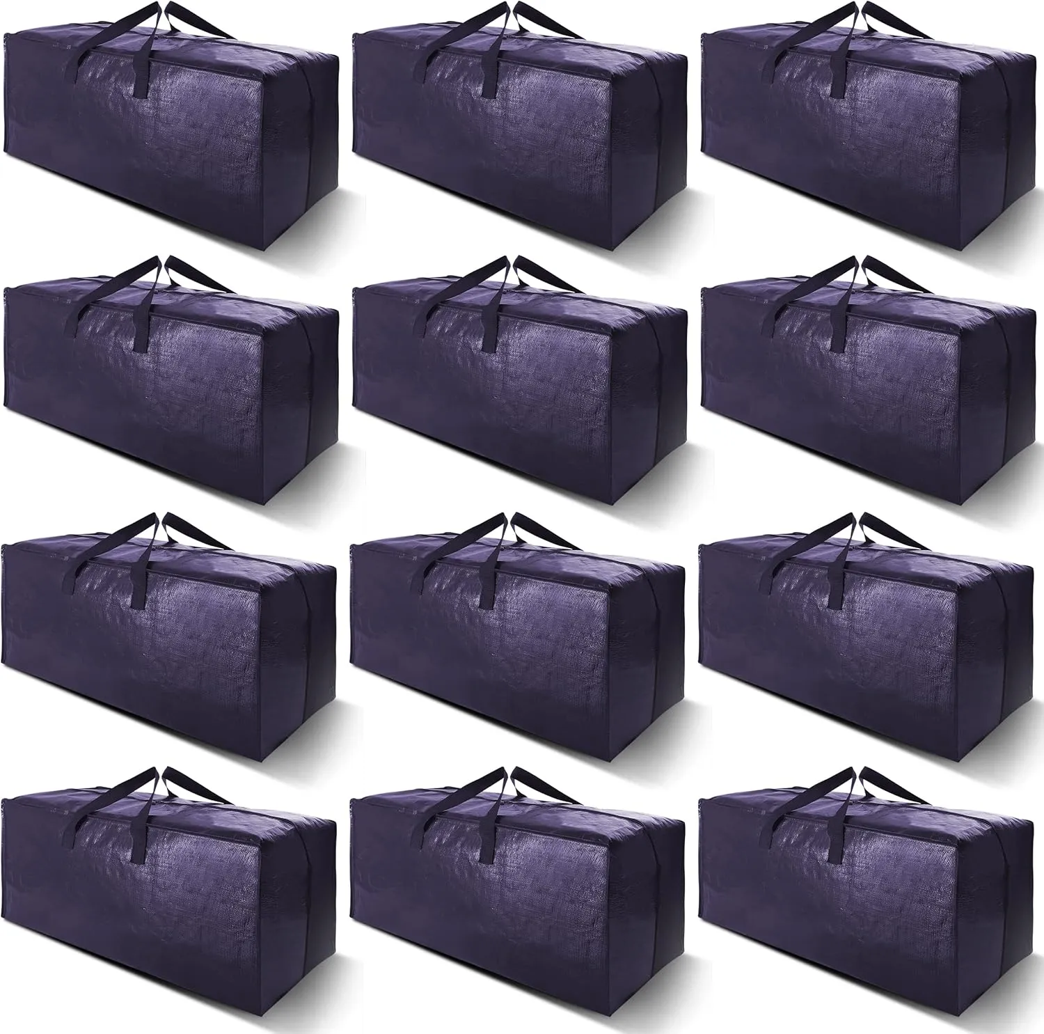 12 Pack Heavy Duty Extra Large Moving Bags W/Backpack Straps - Strong Handles & Zippers, Storage Totes For Space Saving, Fold Flat, Alternative to Moving Box and Storage Bin, Blue