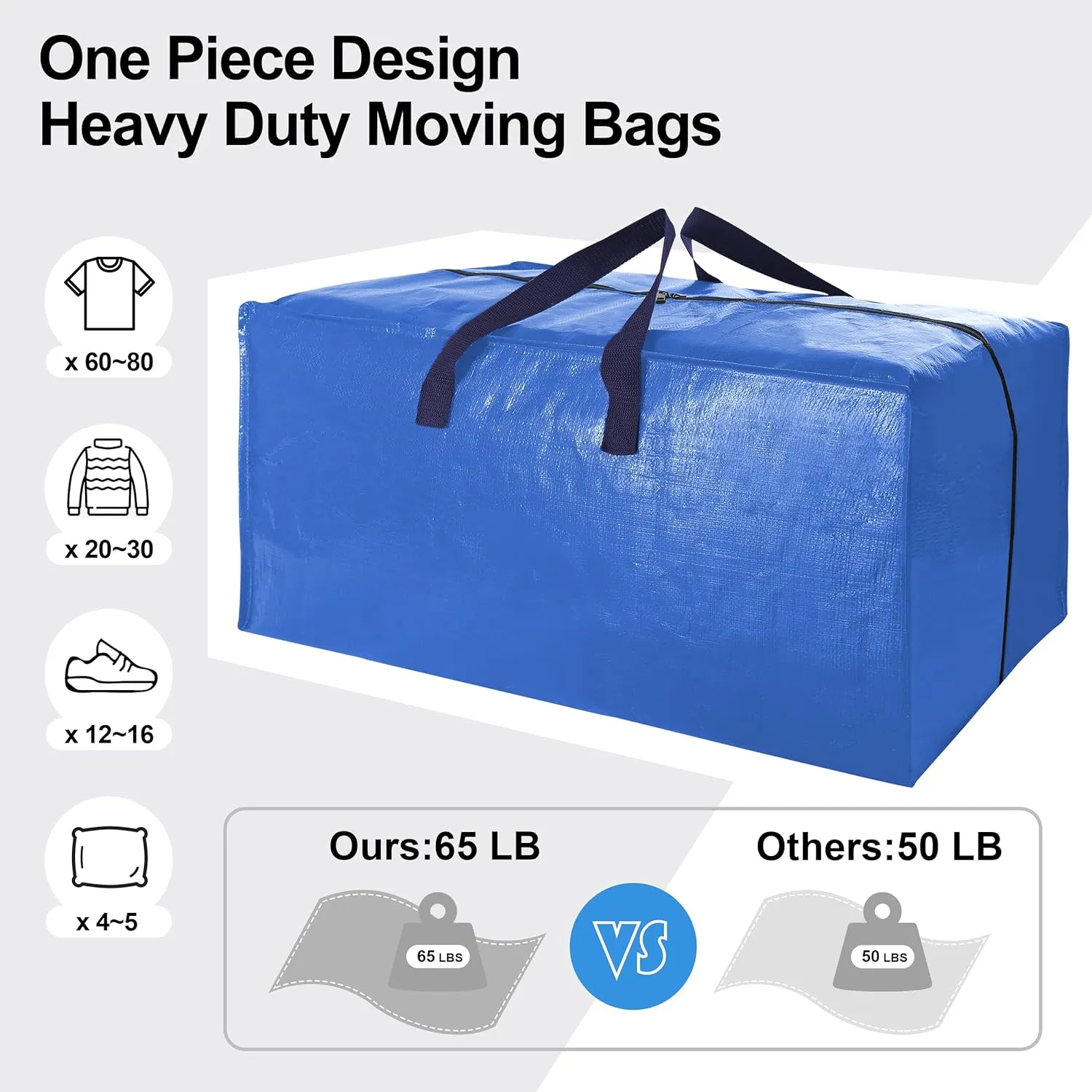 12 Pack Heavy Duty Extra Large Moving Bags W/Backpack Straps - Strong Handles & Zippers, Storage Totes For Space Saving, Fold Flat, Alternative to Moving Box and Storage Bin, Multicolor