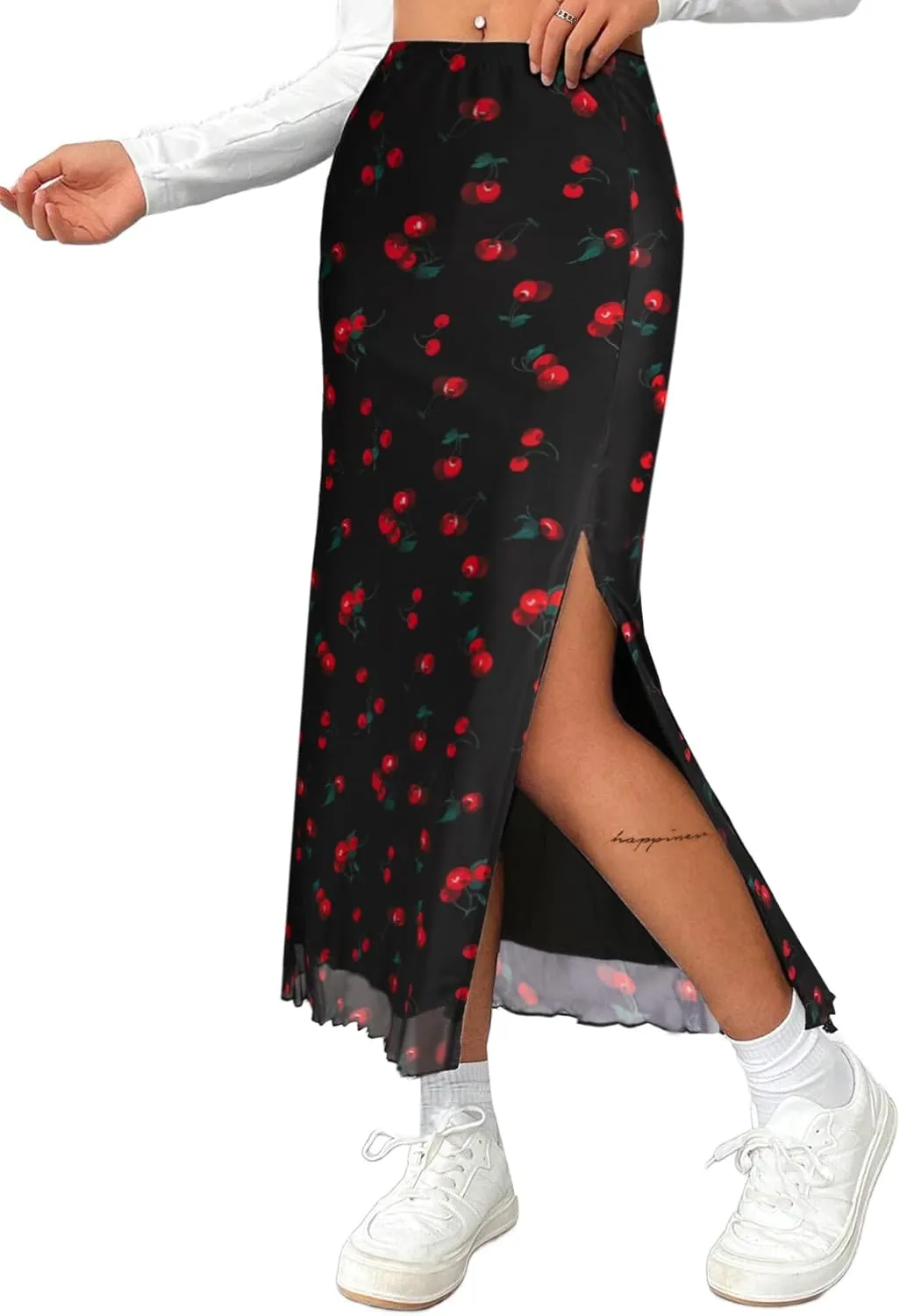 Avanova Women's Mesh Slit Split Long Skirts High Waisted Sexy Summer Maxi Skirts