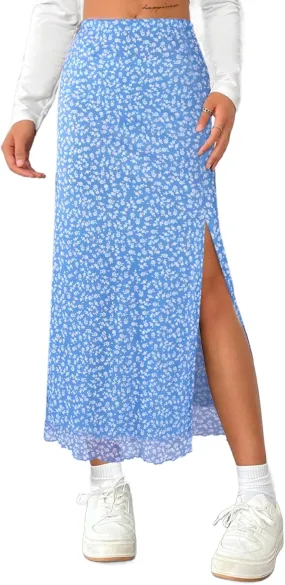 Avanova Women's Mesh Slit Split Long Skirts High Waisted Sexy Summer Maxi Skirts