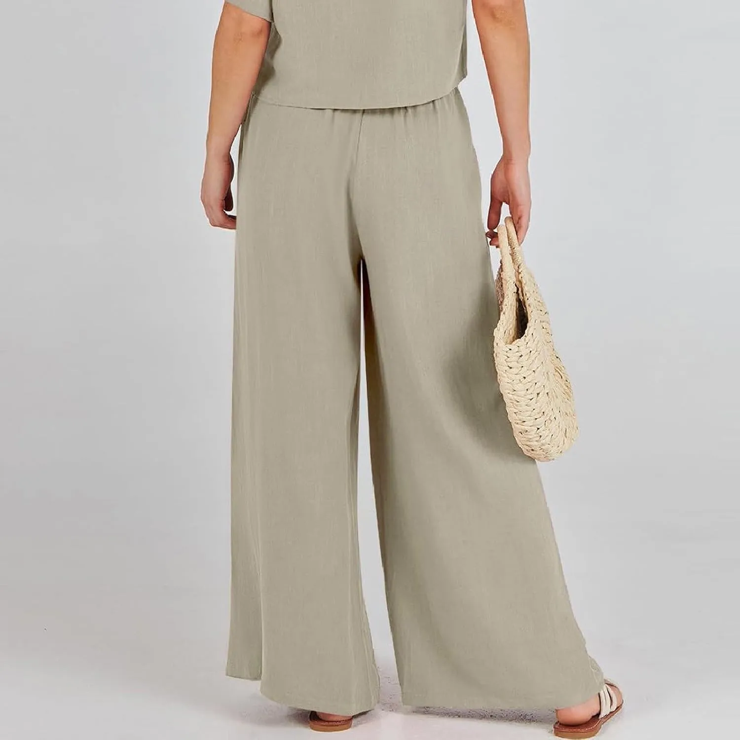 Baggy Wide Leg Yoga Pants for Women Flowy Oversized Palazzo Pants Casual Beach Pull On Trousers with Pockets