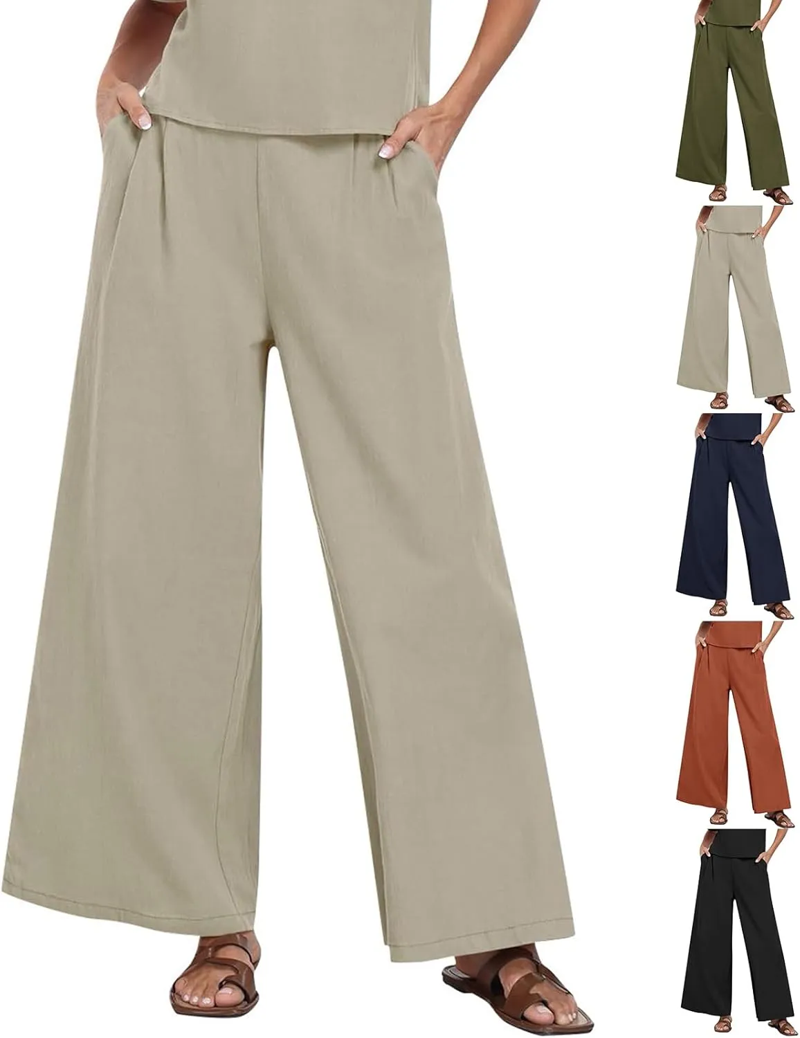Baggy Wide Leg Yoga Pants for Women Flowy Oversized Palazzo Pants Casual Beach Pull On Trousers with Pockets