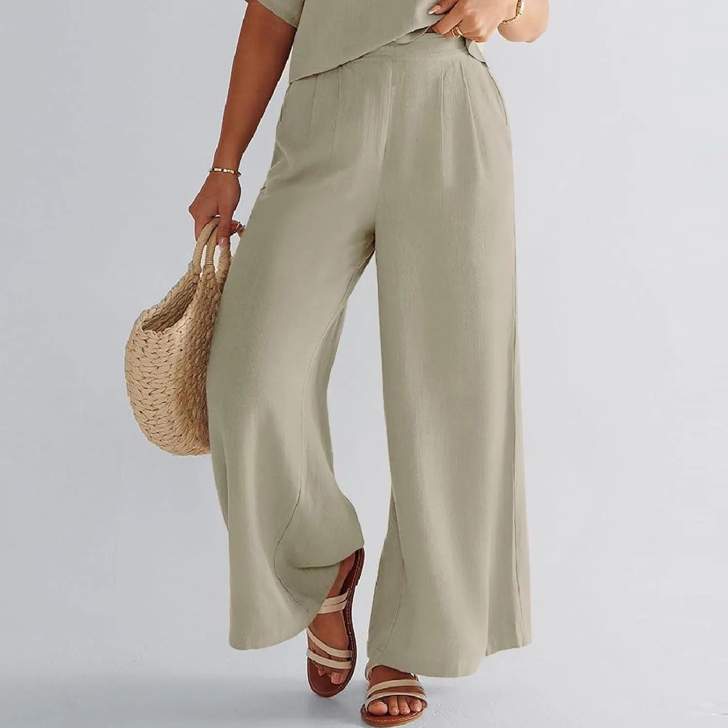 Baggy Wide Leg Yoga Pants for Women Flowy Oversized Palazzo Pants Casual Beach Pull On Trousers with Pockets