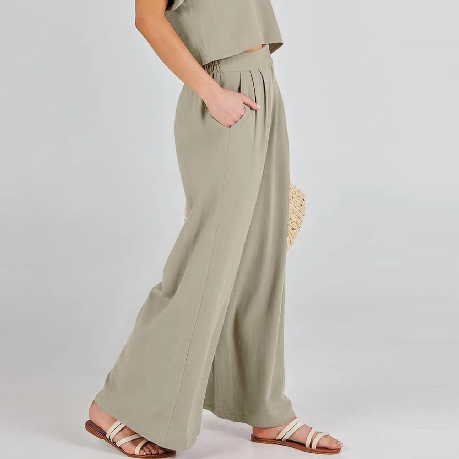 Baggy Wide Leg Yoga Pants for Women Flowy Oversized Palazzo Pants Casual Beach Pull On Trousers with Pockets
