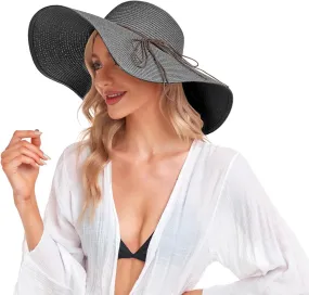 Beach Hats for Women, Straw Sun Hat Floppy Wide Brim, Foldable UPF 50  UV Protection Summer Hat