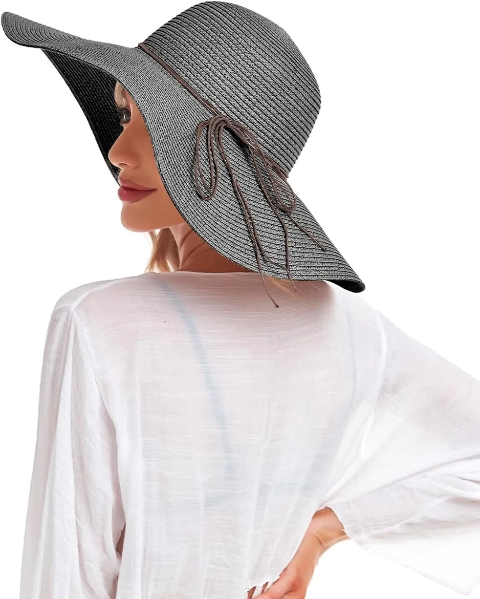 Beach Hats for Women, Straw Sun Hat Floppy Wide Brim, Foldable UPF 50  UV Protection Summer Hat