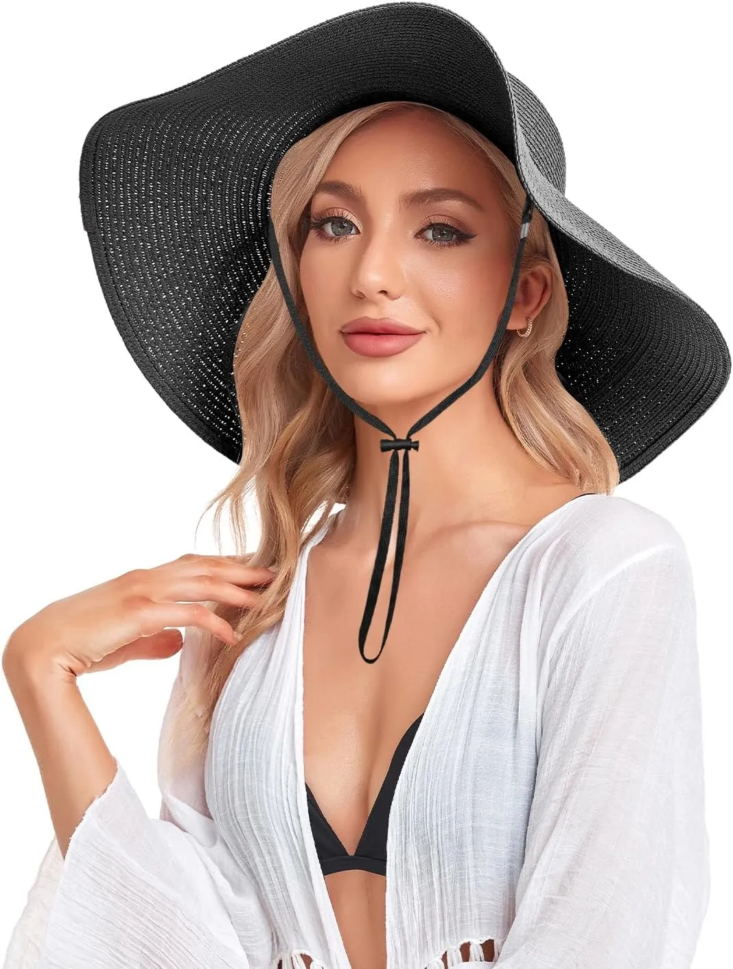 Beach Hats for Women, Straw Sun Hat Floppy Wide Brim, Foldable UPF 50  UV Protection Summer Hat