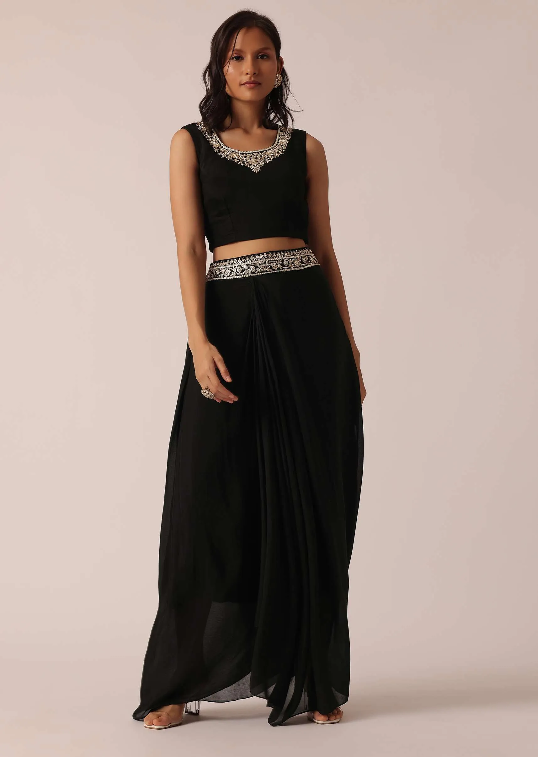 Black Chiffon Jacket And Palazzo Set