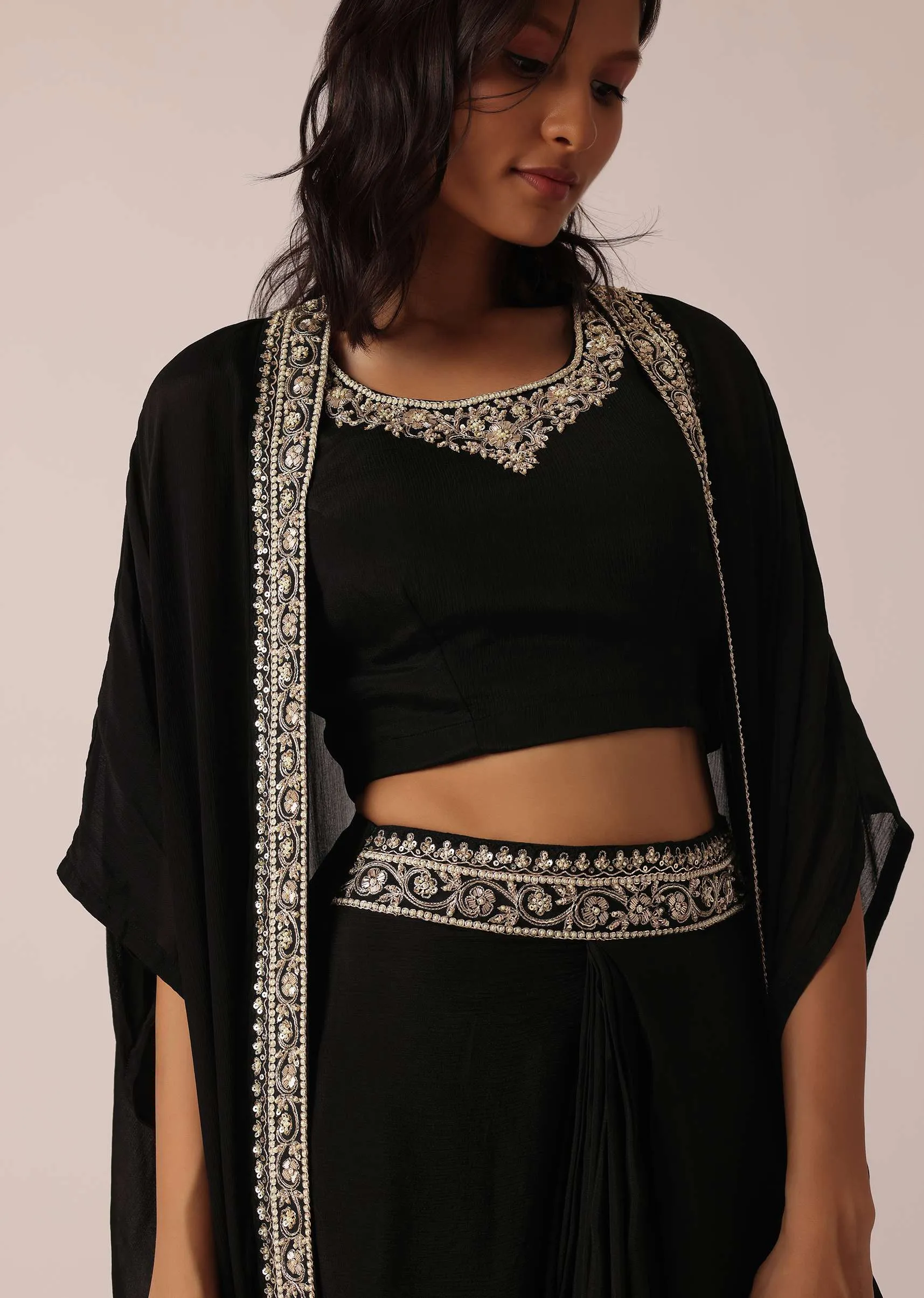 Black Chiffon Jacket And Palazzo Set