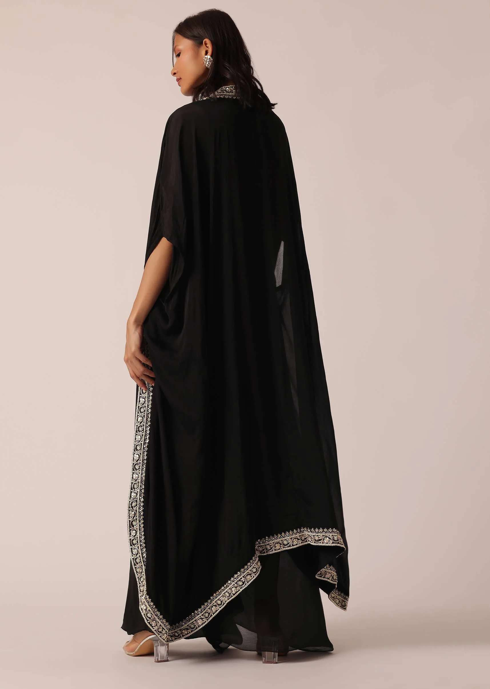Black Chiffon Jacket And Palazzo Set