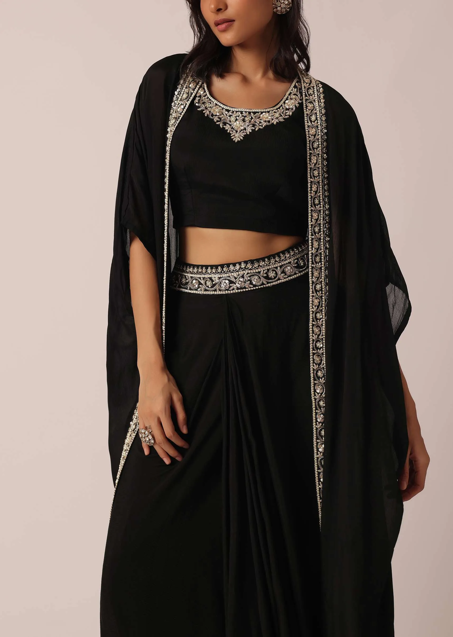 Black Chiffon Jacket And Palazzo Set