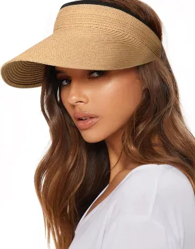 FURTALK Womens Sun Visor Hat Straw Sun Visors for Women Summer Packable Ponytail Beach Hats for Women Travel UPF 80 