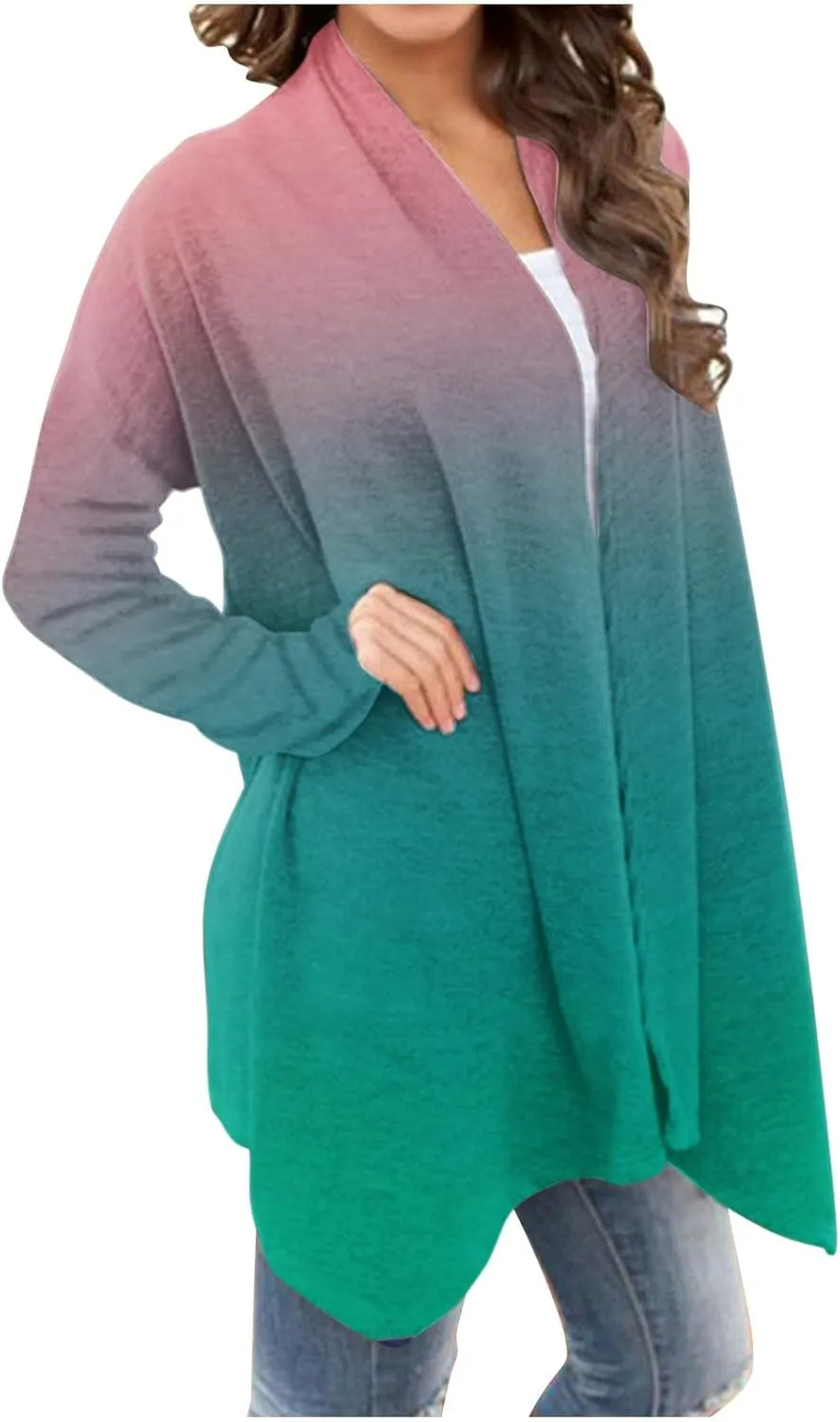 HGps8w Womens Cardigans 2025 Fall Casual Open Front Gradient Lightweight Thin Sweaters Coat Jacket Outerwear