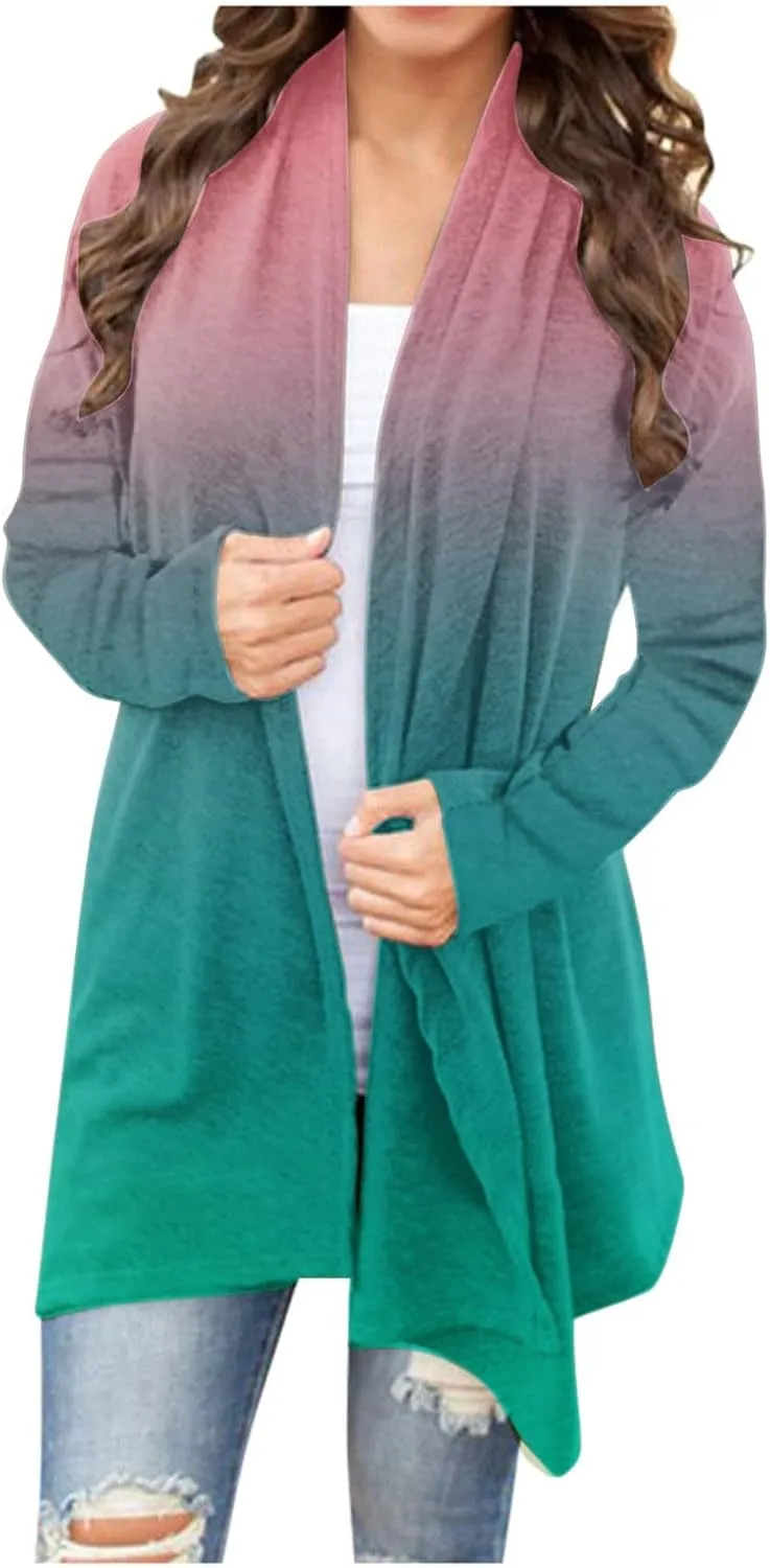 HGps8w Womens Cardigans 2025 Fall Casual Open Front Gradient Lightweight Thin Sweaters Coat Jacket Outerwear