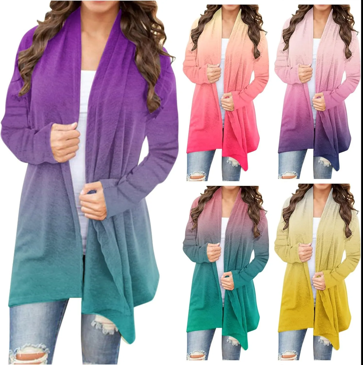 HGps8w Womens Cardigans 2025 Fall Casual Open Front Gradient Lightweight Thin Sweaters Coat Jacket Outerwear