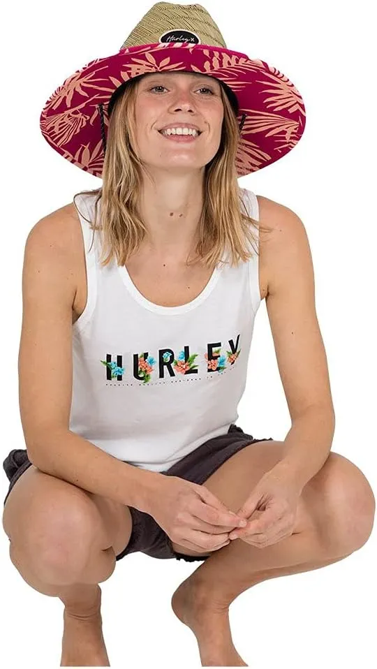 Hurley Women's Straw Hats - Real Straw Hat Medium Brim and Adjustable Chin Strap