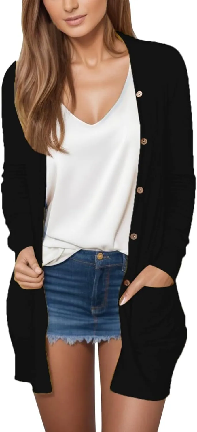 Lightweight Cardigans for Women Trendy Summer Long Sleeve Open Front Cardigan with Pockets Thin Sweaters Knit Tops