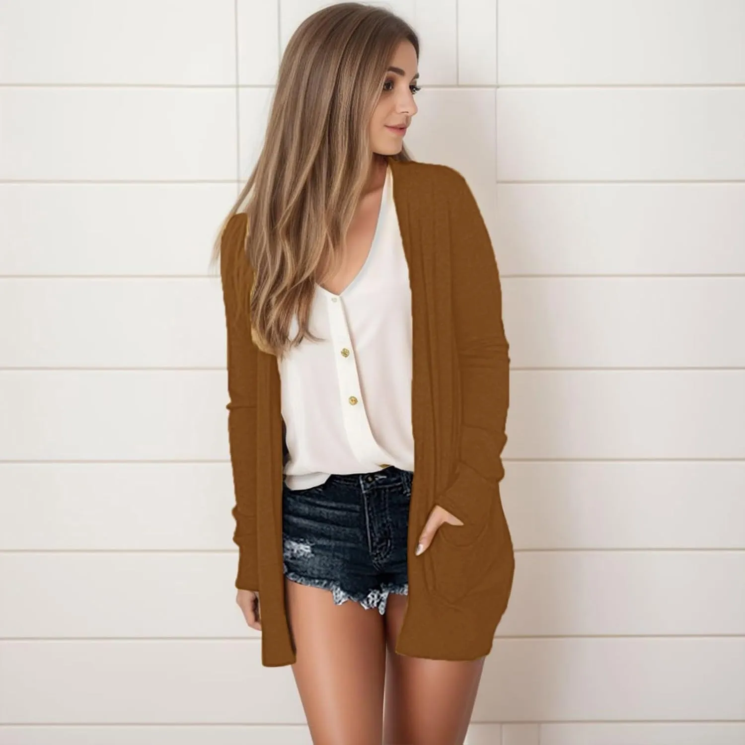 Lightweight Cardigans for Women Trendy Summer Long Sleeve Open Front Cardigan with Pockets Thin Sweaters Knit Tops