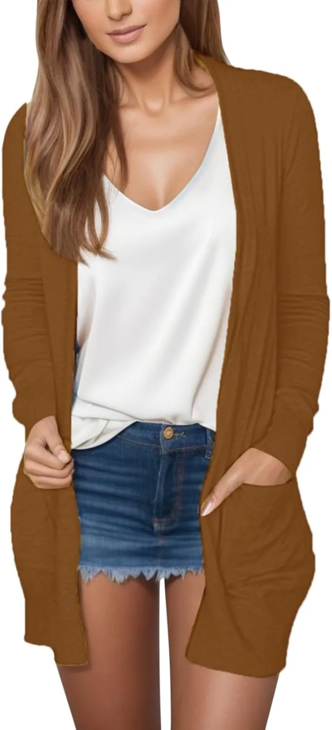Lightweight Cardigans for Women Trendy Summer Long Sleeve Open Front Cardigan with Pockets Thin Sweaters Knit Tops