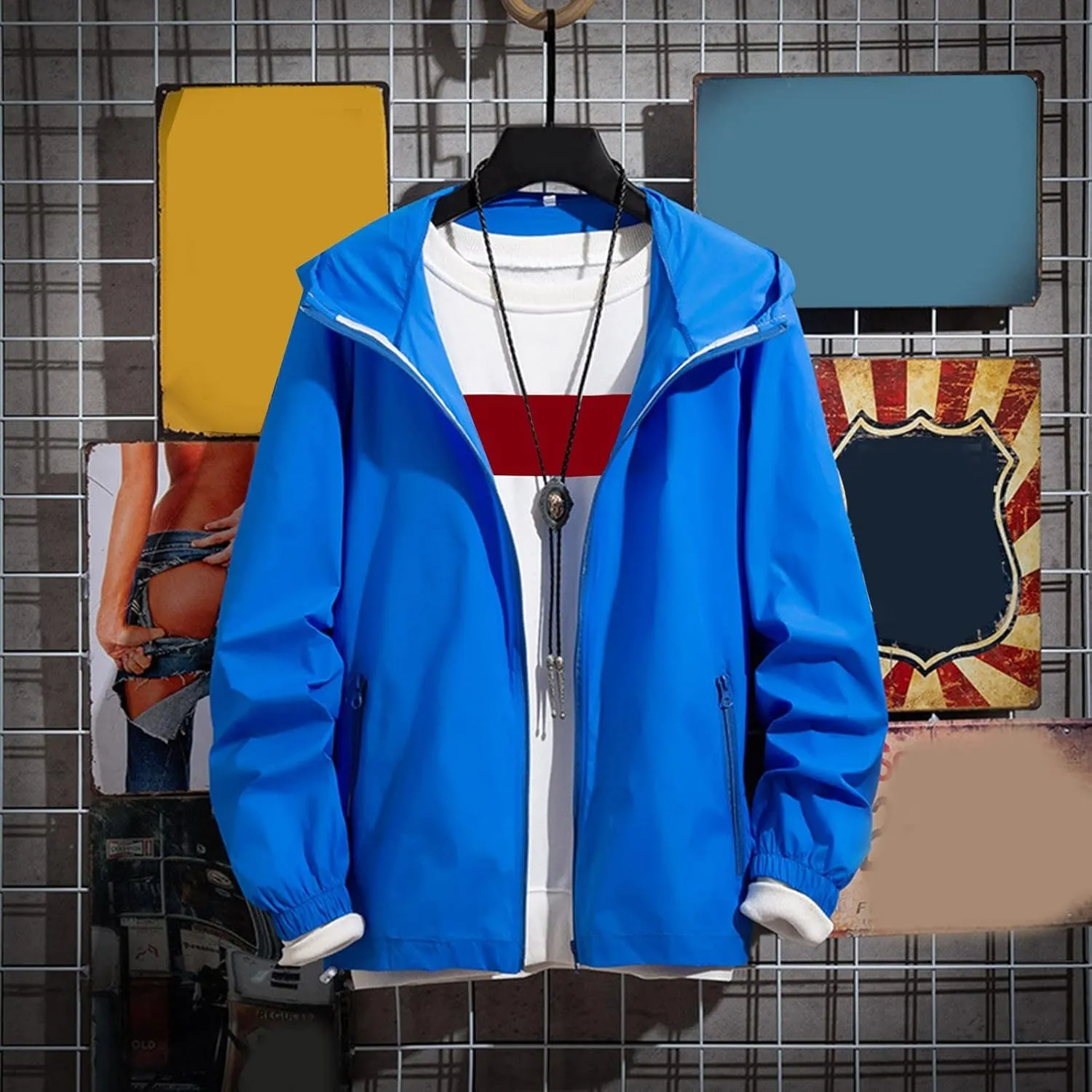 Mens Fashion Simple Solid Pocket Cardigan Zipper Sweater Jacket Casual Hooded Jacket