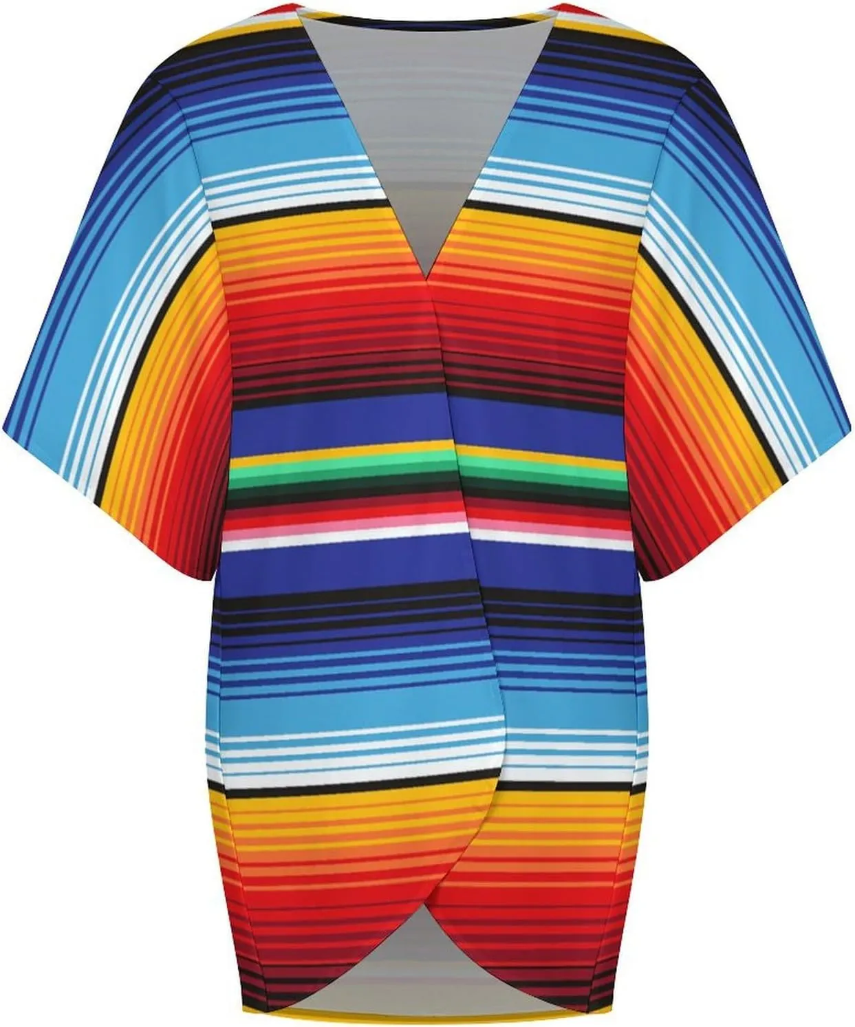 Mexican Stripe Cardigan Jacket Half Sleeve Women Kimono Cardigans Cropped Jacket Casual Beach Cover Up Blouse Top