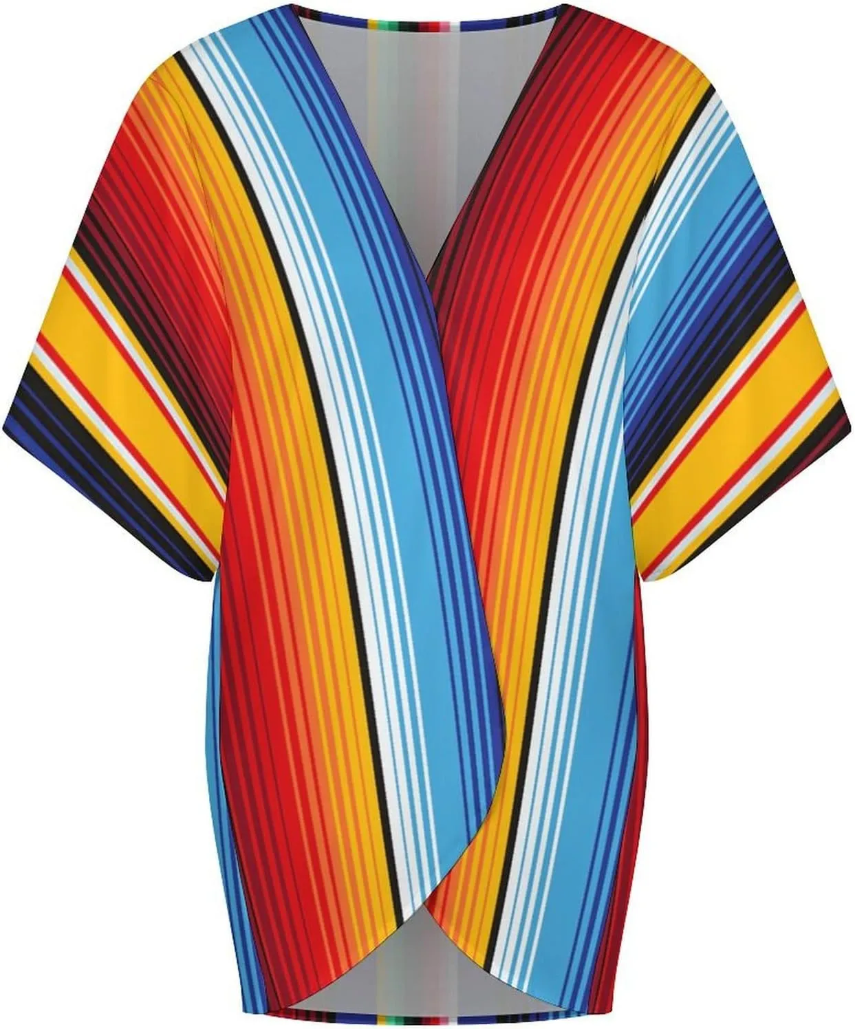 Mexican Stripe Cardigan Jacket Half Sleeve Women Kimono Cardigans Cropped Jacket Casual Beach Cover Up Blouse Top