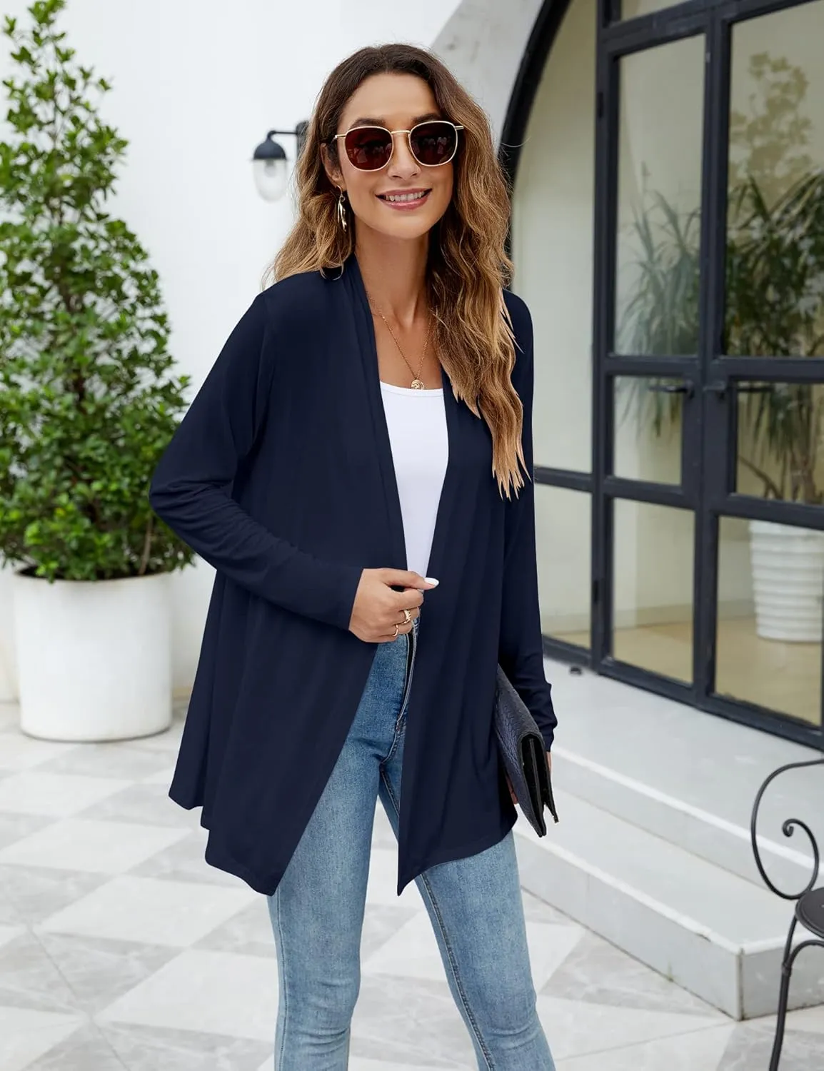Newchoice Womens Casual Lightweight Long Sleeve Cardigan Soft Drape Open Front Fall Dusters (S-3XL)