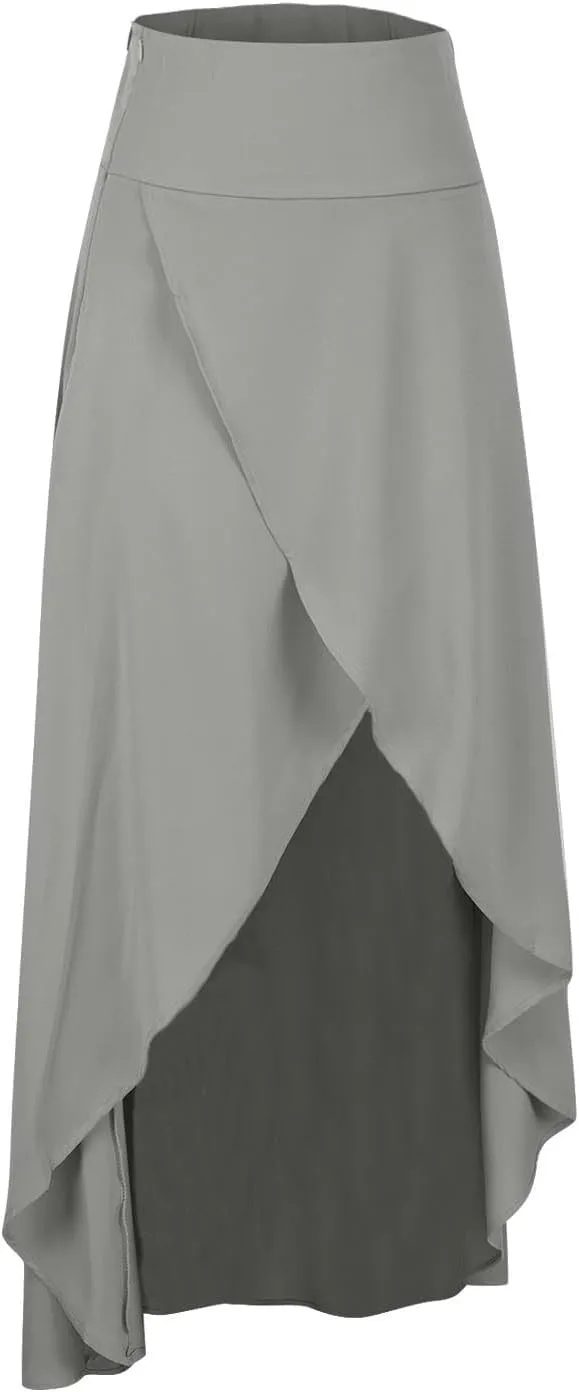 Oplxuo Women Long Skirt Elegant Slit Wrap Asymmetrical Maxi Skirt High Waist A-Line Casual Loose Draped High Low Flowy Skirts