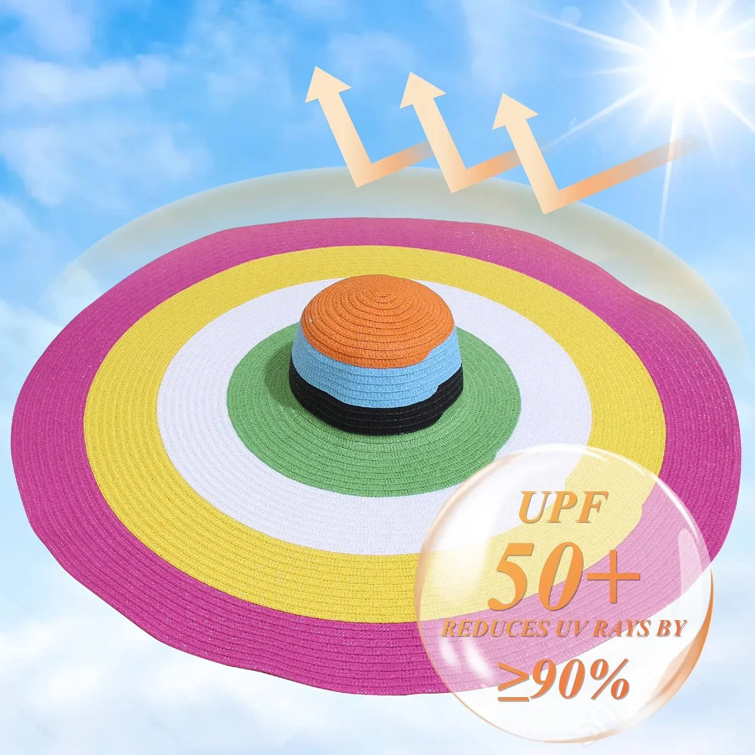 Oversized Sun Straw Hat for Women, UPF 50  Floppy Wide Brim Summer Hat, Foldable Roll Up Travel Hat Beach Hats for Women
