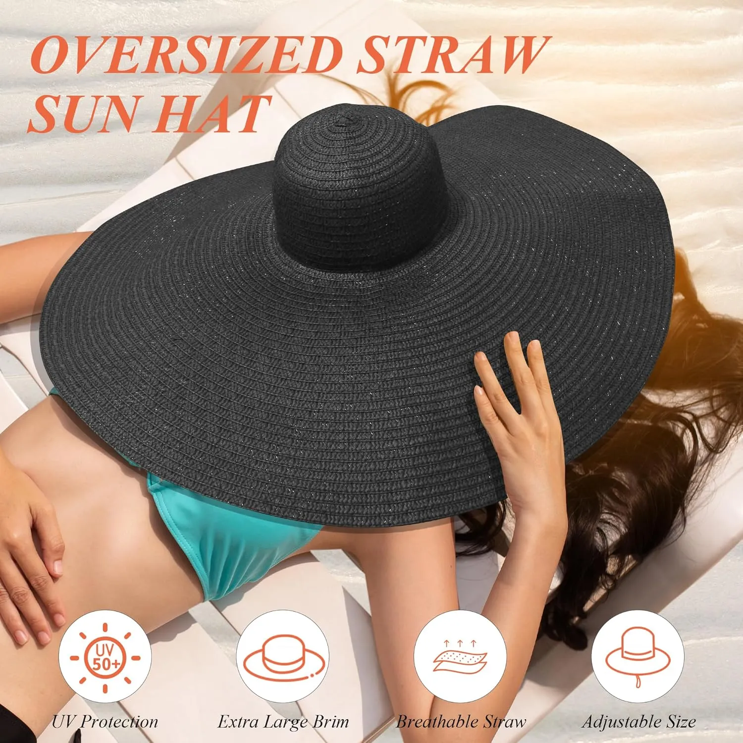 Oversized Sun Straw Hat for Women, UPF 50  Floppy Wide Brim Summer Hat, Foldable Roll Up Travel Hat Beach Hats for Women