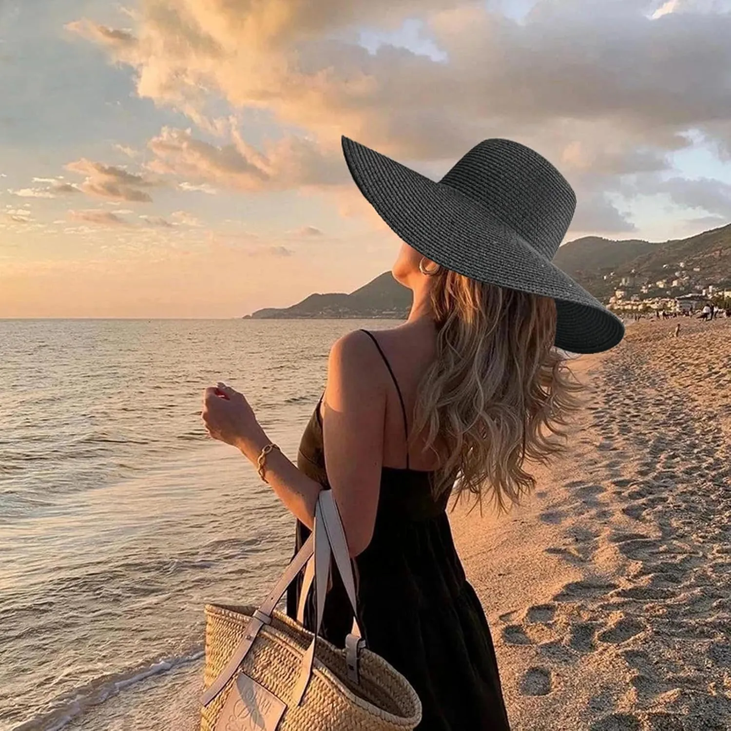 Oversized Sun Straw Hat for Women, UPF 50  Floppy Wide Brim Summer Hat, Foldable Roll Up Travel Hat Beach Hats for Women