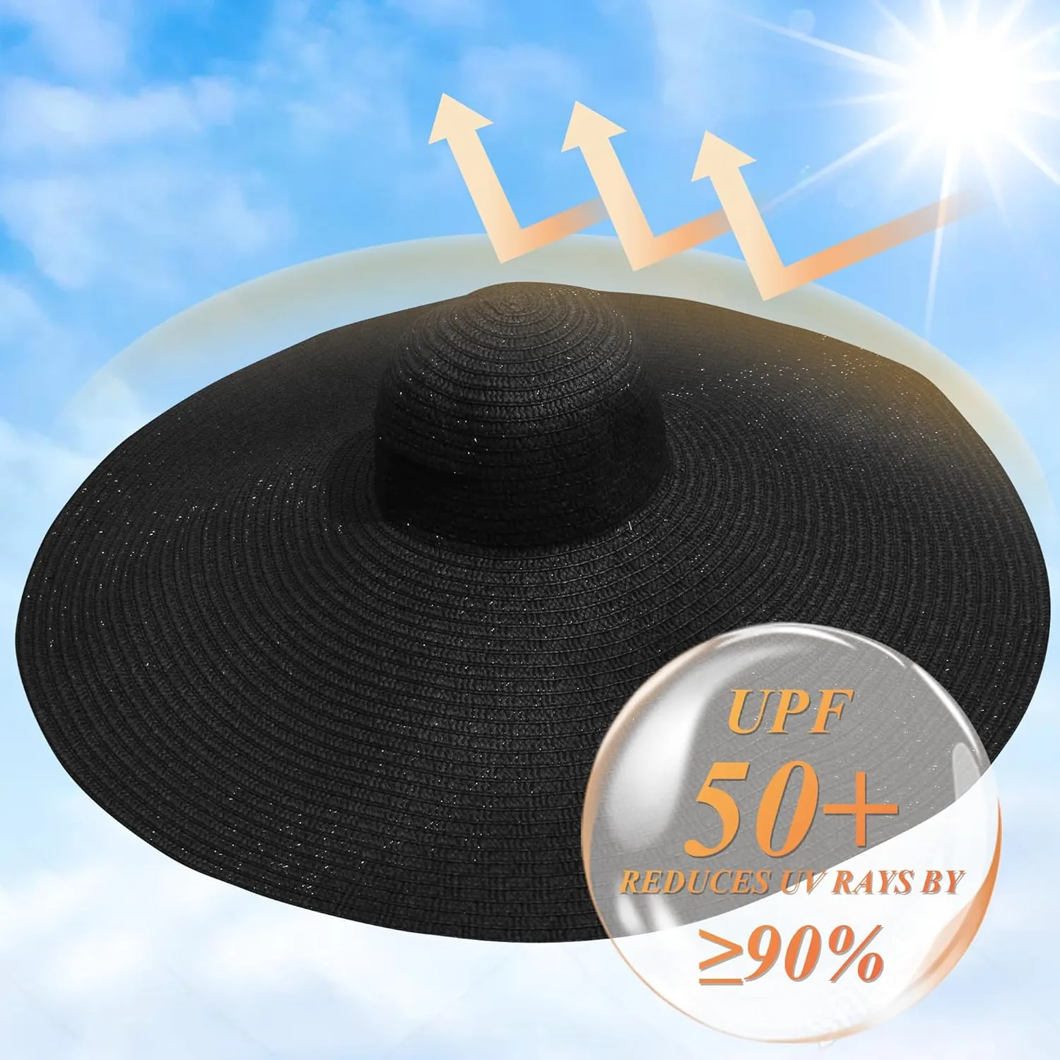 Oversized Sun Straw Hat for Women, UPF 50  Floppy Wide Brim Summer Hat, Foldable Roll Up Travel Hat Beach Hats for Women