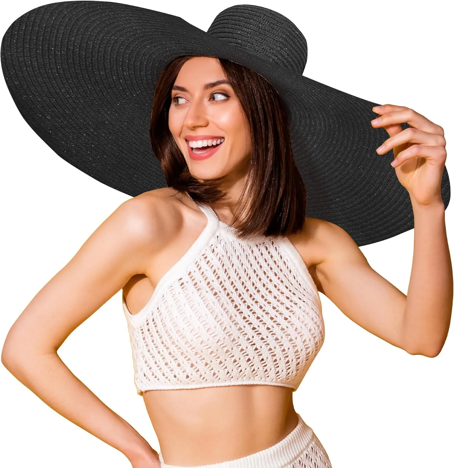 Oversized Sun Straw Hat for Women, UPF 50  Floppy Wide Brim Summer Hat, Foldable Roll Up Travel Hat Beach Hats for Women