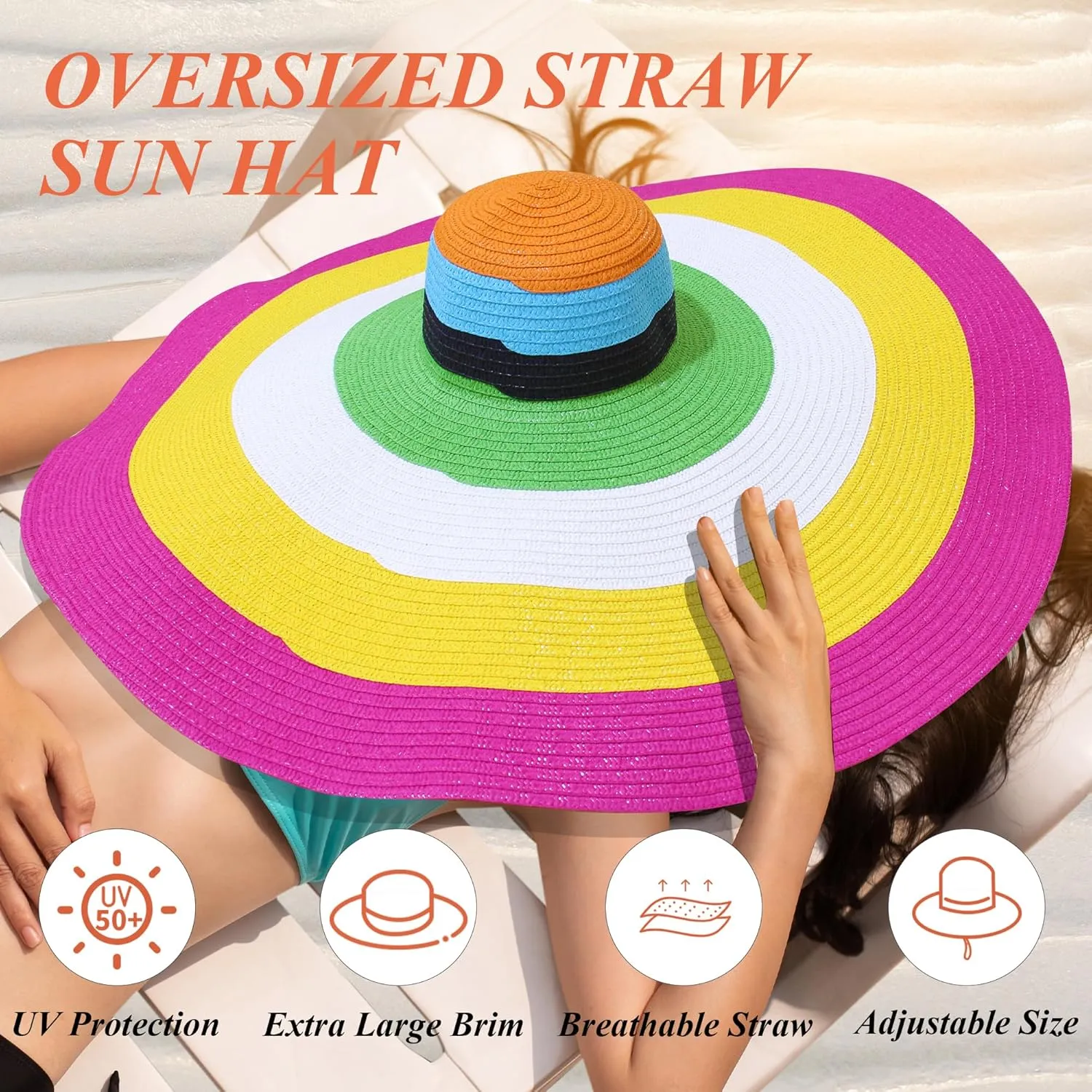 Oversized Sun Straw Hat for Women, UPF 50  Floppy Wide Brim Summer Hat, Foldable Roll Up Travel Hat Beach Hats for Women