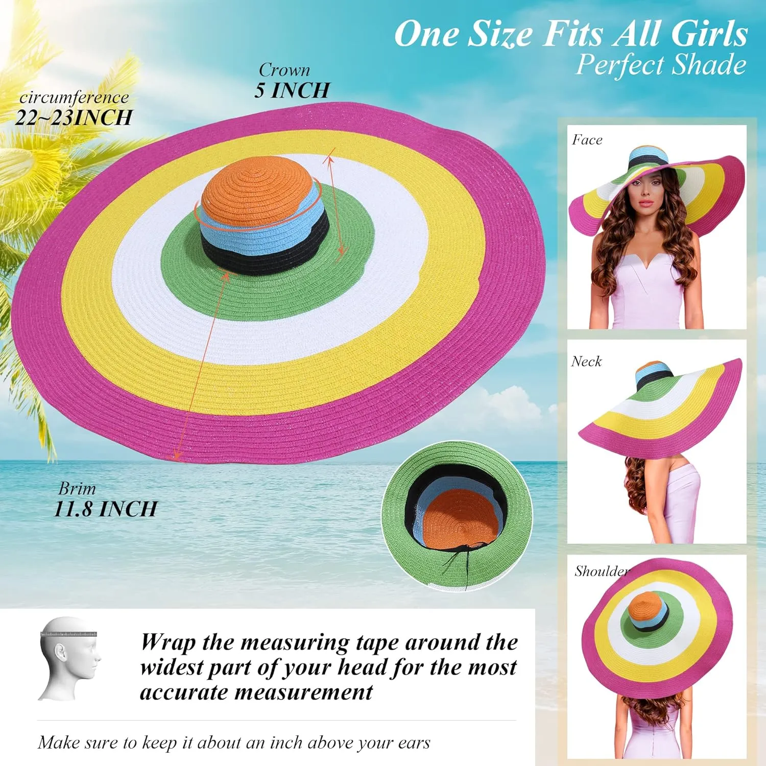 Oversized Sun Straw Hat for Women, UPF 50  Floppy Wide Brim Summer Hat, Foldable Roll Up Travel Hat Beach Hats for Women