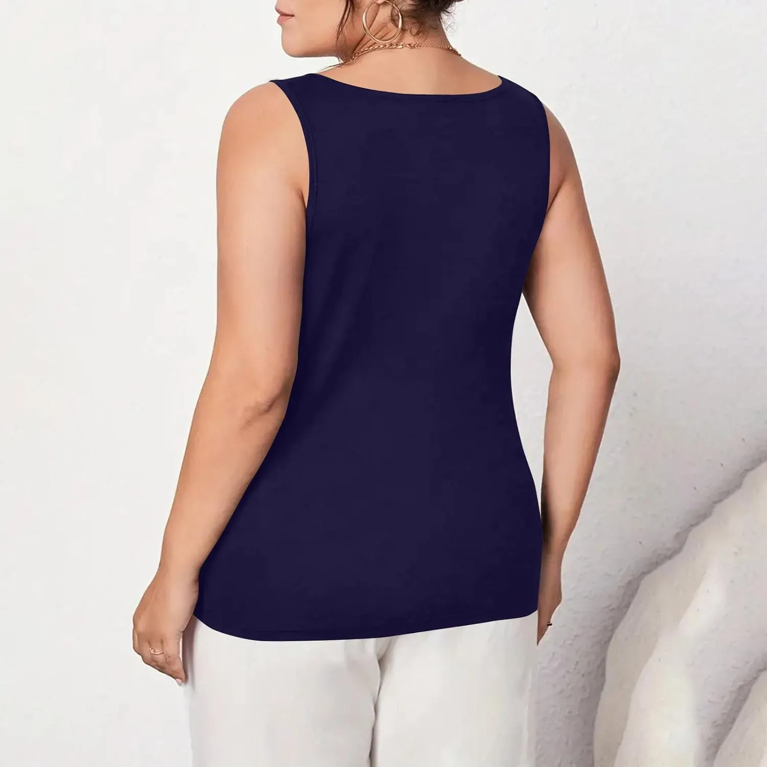 Plus Size Fitted Camisole for Women, Lace Trim U Neck Tank Tops Soft Stretch Cami Shirts Sleeveless Basic Undershrit