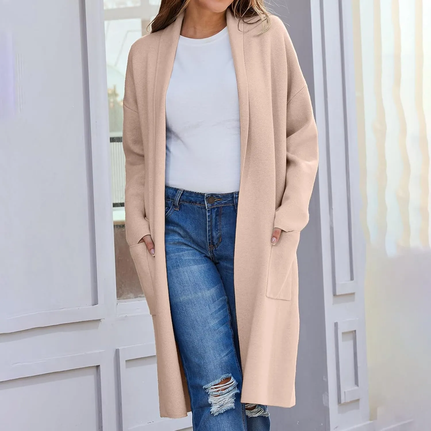 SHAOBGE Cardigan Sweaters for Women Women's Autumn and Winter Solid Color Fashionable Thin Lapel Long Womens