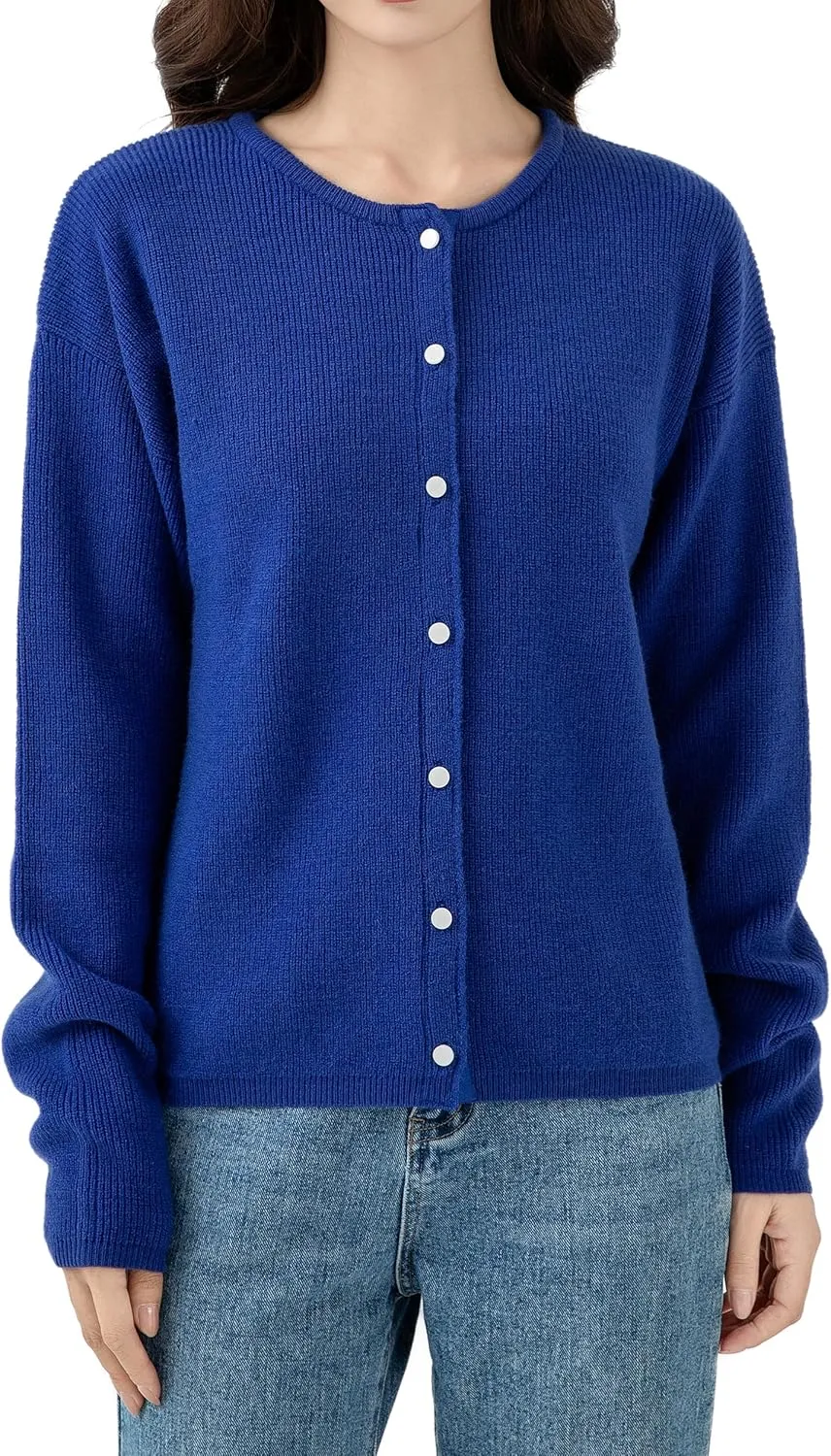 Simple&Opulence Women’s Cardigan Button Down Crew Neck Sweater Open Front Long Sleeve Lightweight Knitted Sweaters