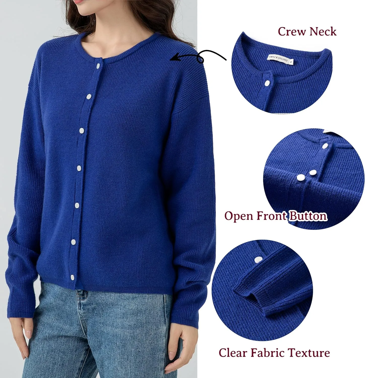 Simple&Opulence Women’s Cardigan Button Down Crew Neck Sweater Open Front Long Sleeve Lightweight Knitted Sweaters