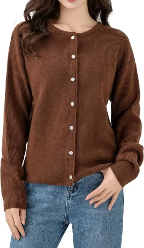 Simple&Opulence Women’s Cardigan Button Down Crew Neck Sweater Open Front Long Sleeve Lightweight Knitted Sweaters