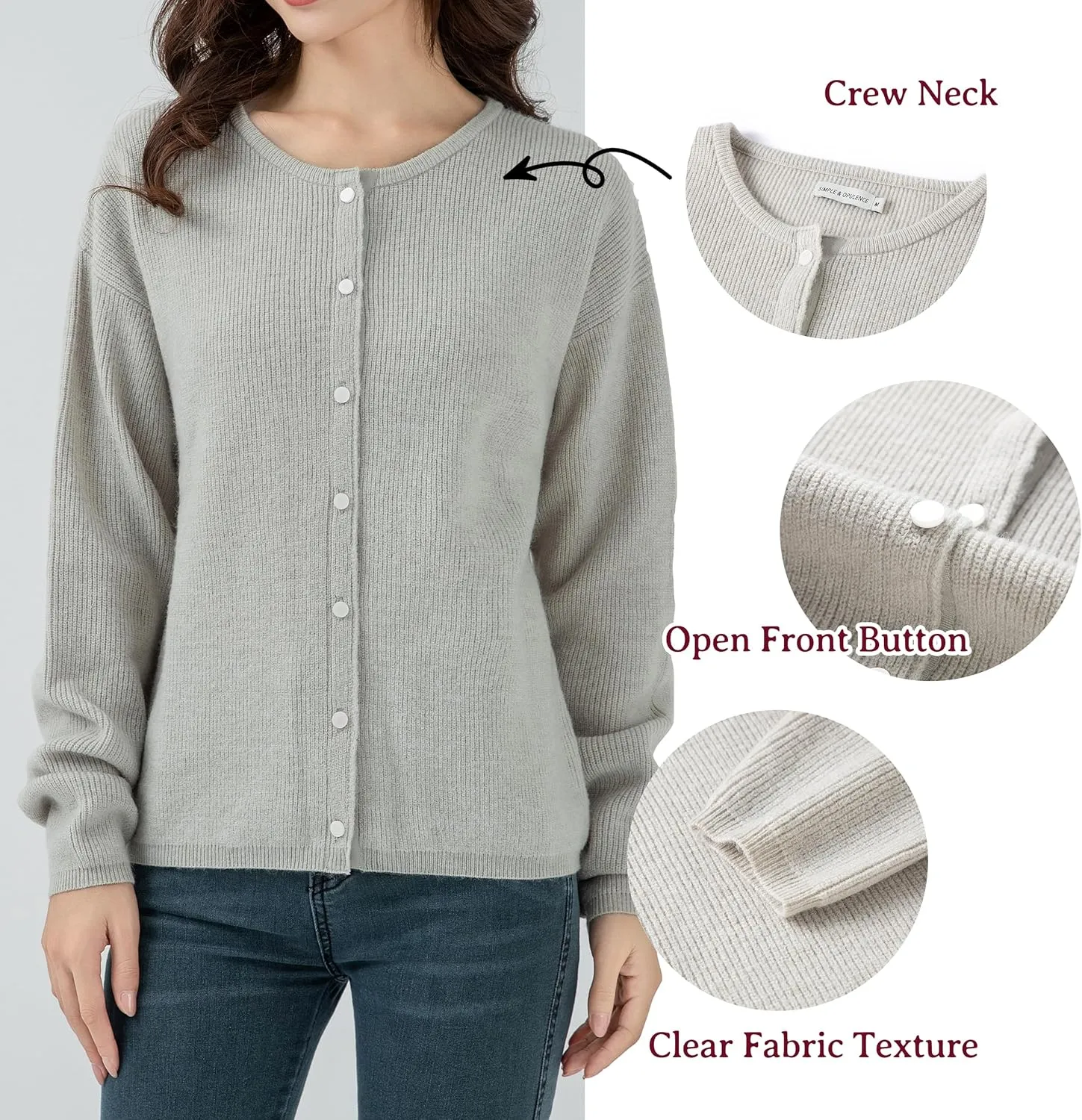 Simple&Opulence Women’s Cardigan Button Down Crew Neck Sweater Open Front Long Sleeve Lightweight Knitted Sweaters