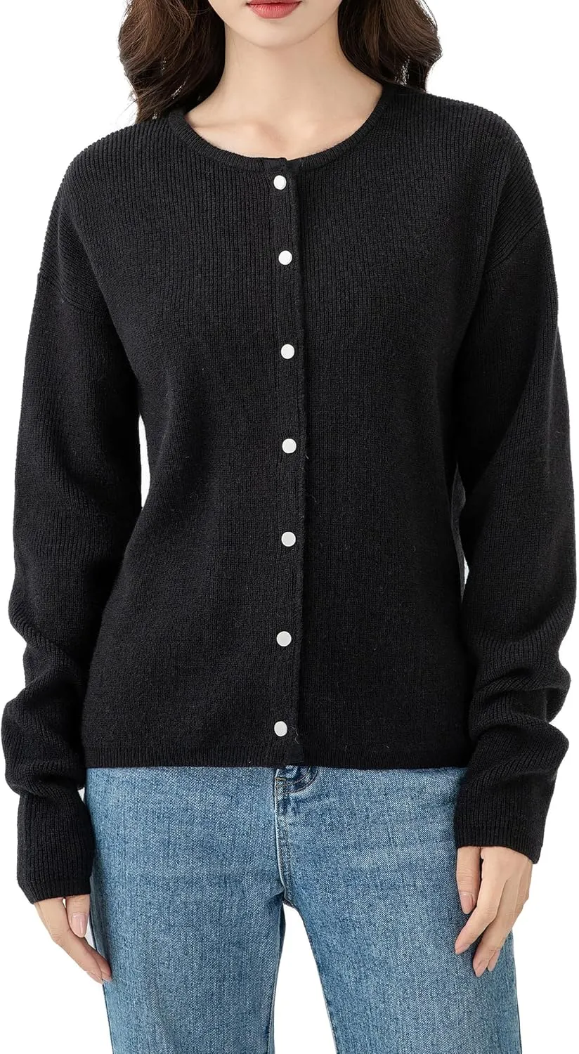 Simple&Opulence Women’s Cardigan Button Down Crew Neck Sweater Open Front Long Sleeve Lightweight Knitted Sweaters
