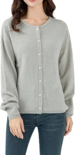 Simple&Opulence Women’s Cardigan Button Down Crew Neck Sweater Open Front Long Sleeve Lightweight Knitted Sweaters