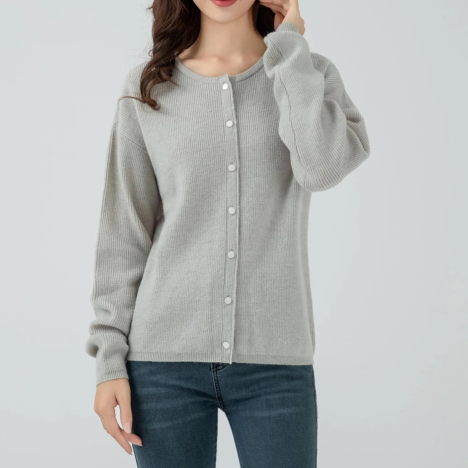Simple&Opulence Women’s Cardigan Button Down Crew Neck Sweater Open Front Long Sleeve Lightweight Knitted Sweaters