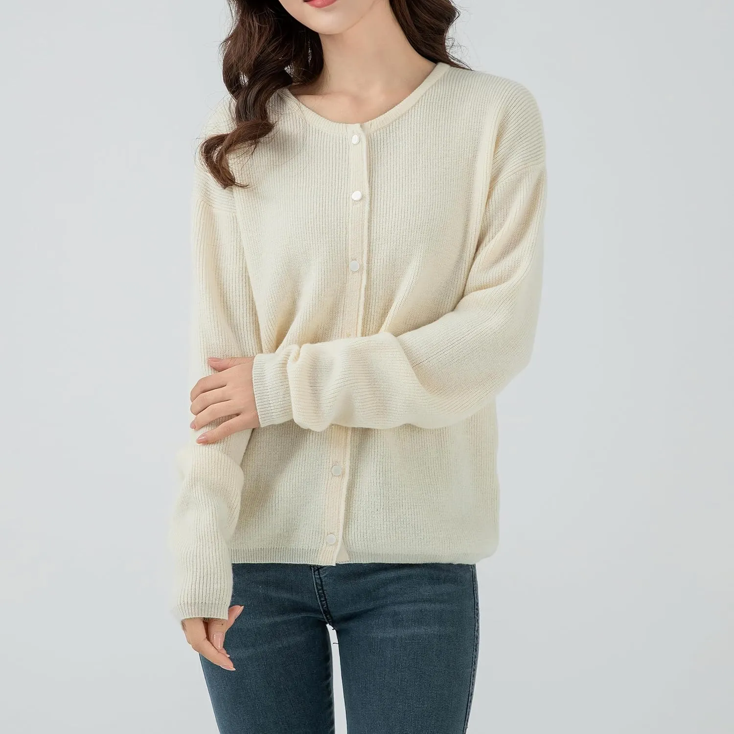 Simple&Opulence Women’s Cardigan Button Down Crew Neck Sweater Open Front Long Sleeve Lightweight Knitted Sweaters