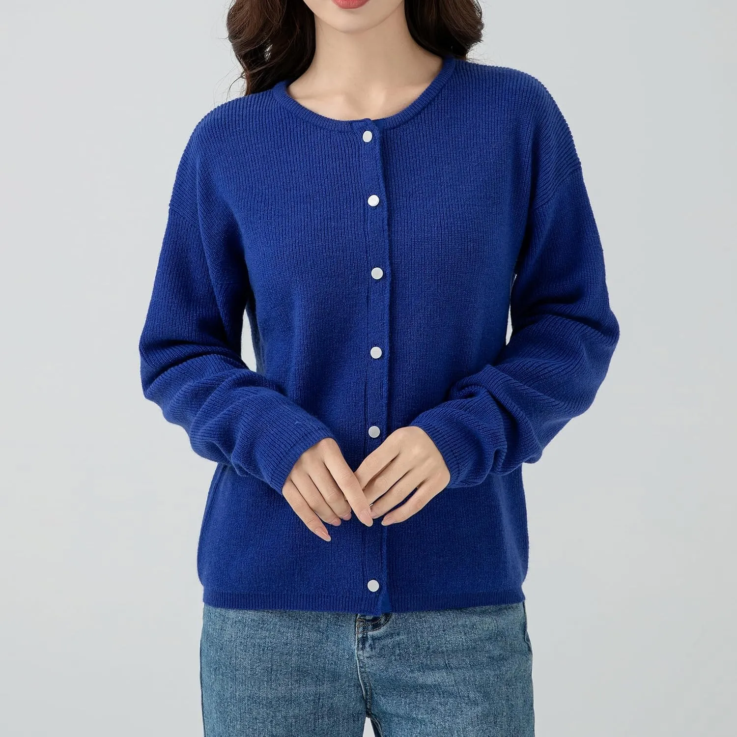 Simple&Opulence Women’s Cardigan Button Down Crew Neck Sweater Open Front Long Sleeve Lightweight Knitted Sweaters