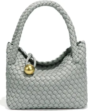 Slouchy PU Leather Woven Hobo Bags Women Trendy Crossbody Crescent Shoulder Purse Beach Satchel Top Handle Tote Handbag