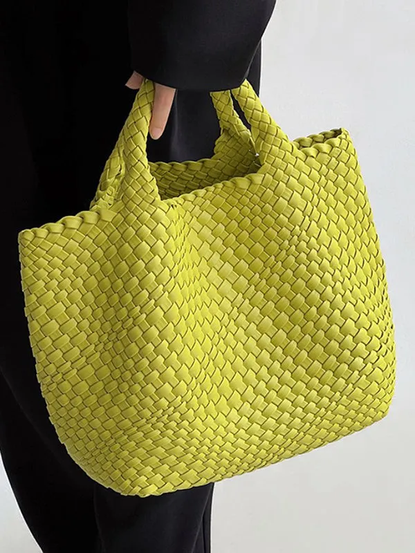 Solid Color Woven Tote Handbags Bags