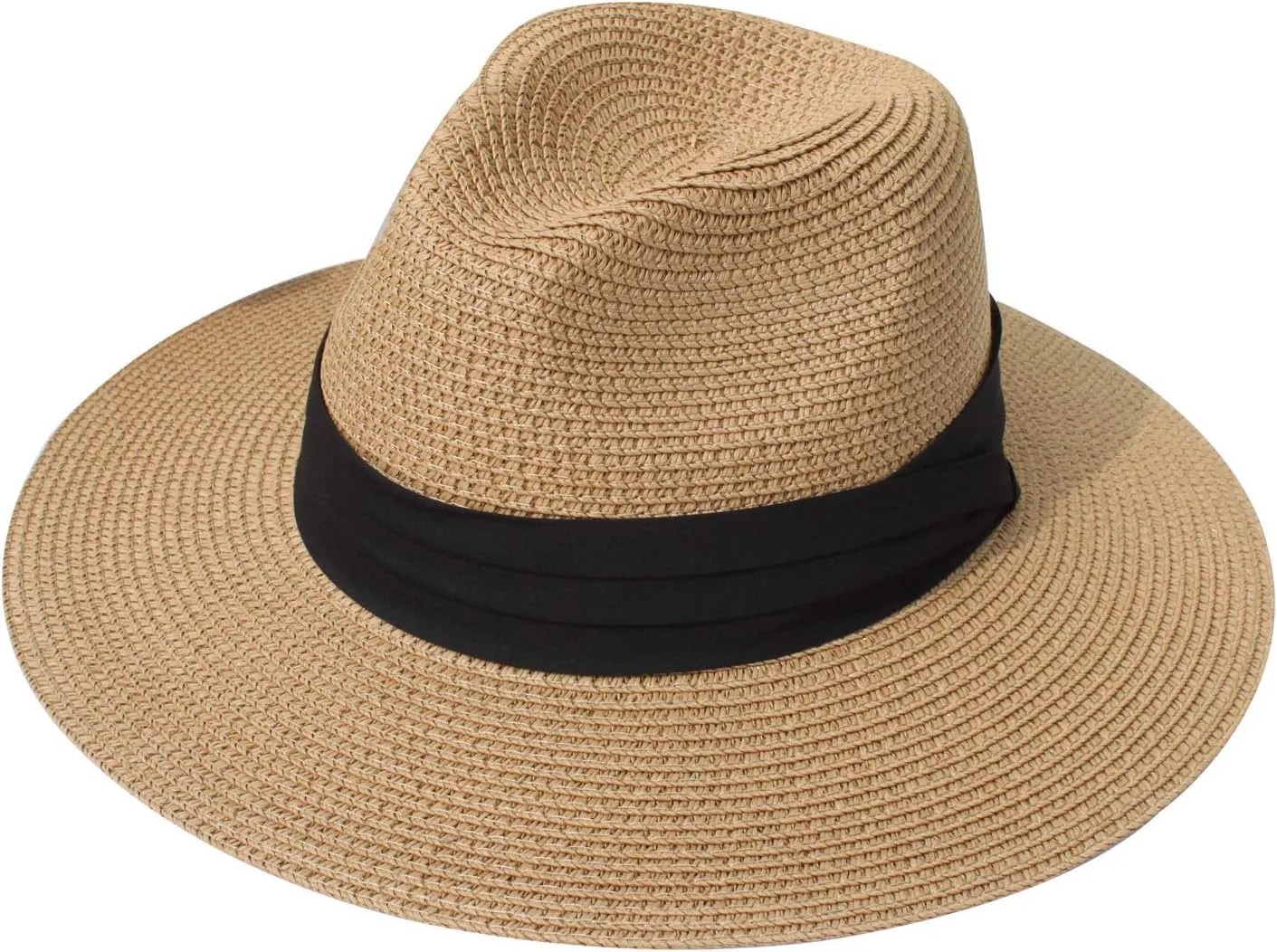 Summer Straw Fedora Hat for Women Men Travel Panama Hat with Wide Brim Roll Up Sun Hat for Beach Outdoor UPF 50 